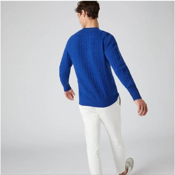 Hawico 100% Cashmere Cable Sweater Blue Men's XL Made in Scotland - Picture 2 of 9